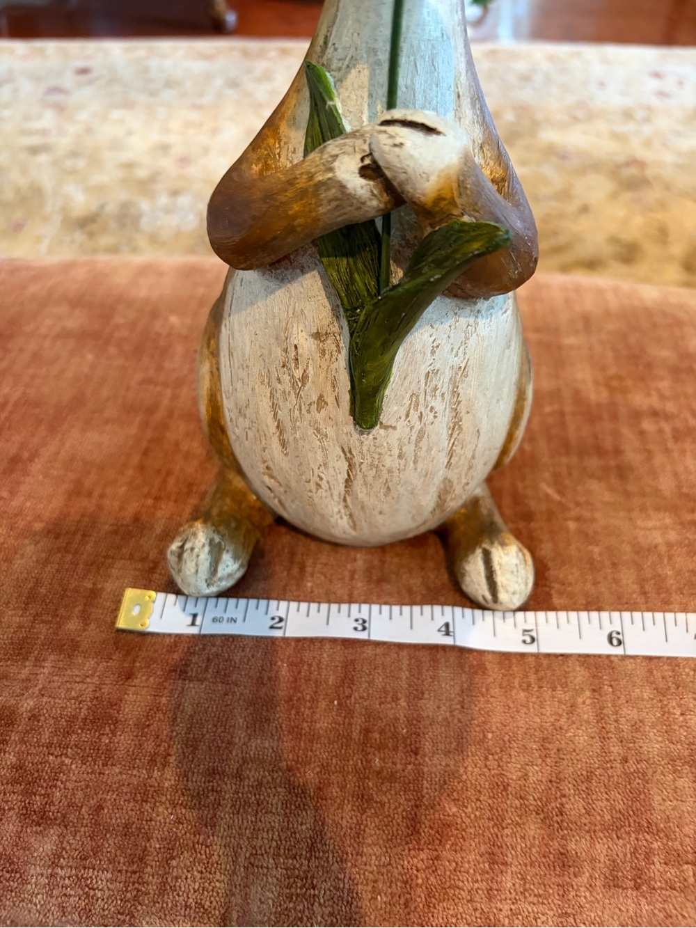 Rustic White & Brown Bunny Figurine Holding Purple Flower - Home Accents ?resin? - Picture 6 of 8